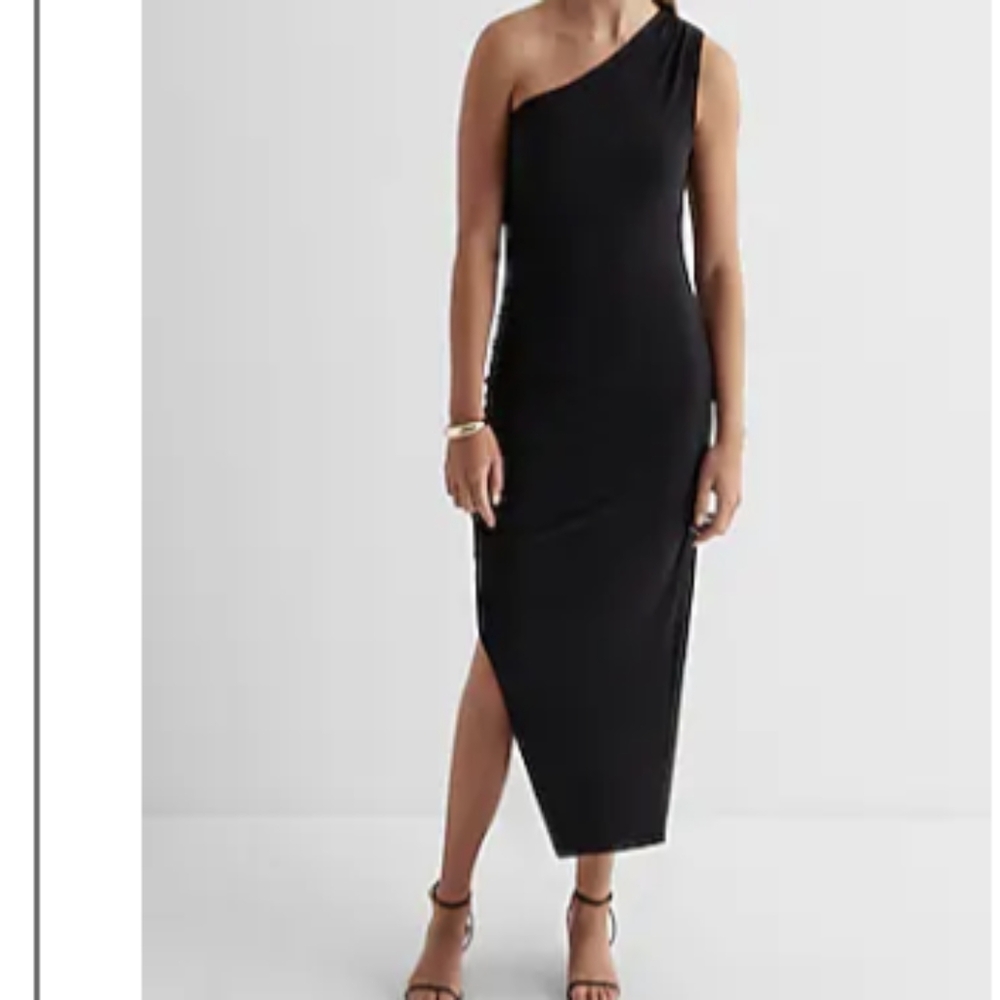One Shoulder Ruched Side MidiDress